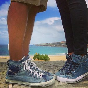 21 Washed Blue Denim High Top Sneakers