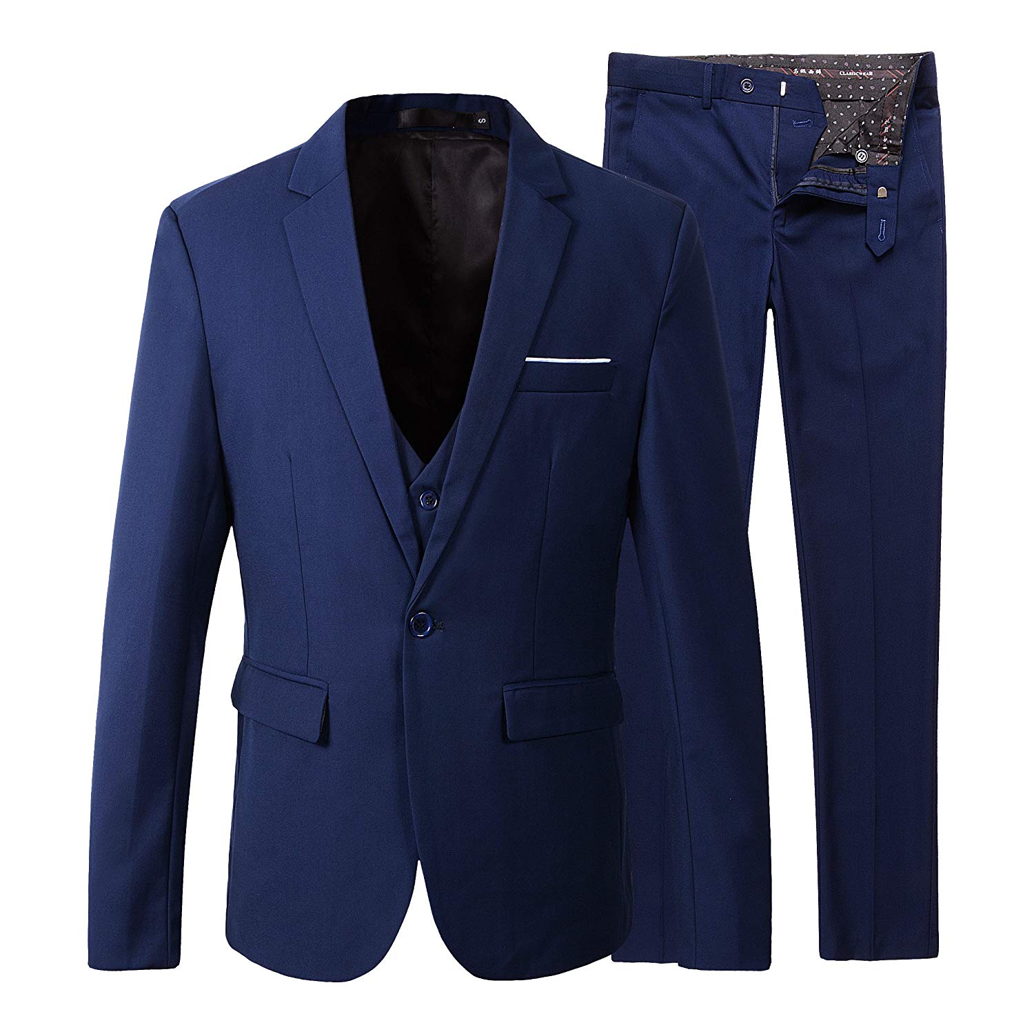 Benibos Men's Slim Fit Suit Blazer Jacket Tux Vest Pants 3 Pieces Suit Set