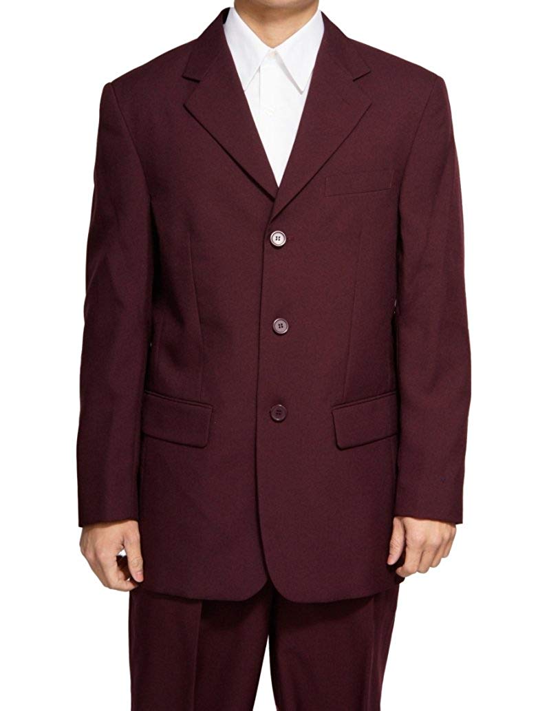 New Men's 3 Button Single Breasted Burgundy / Maroon Dress Suit