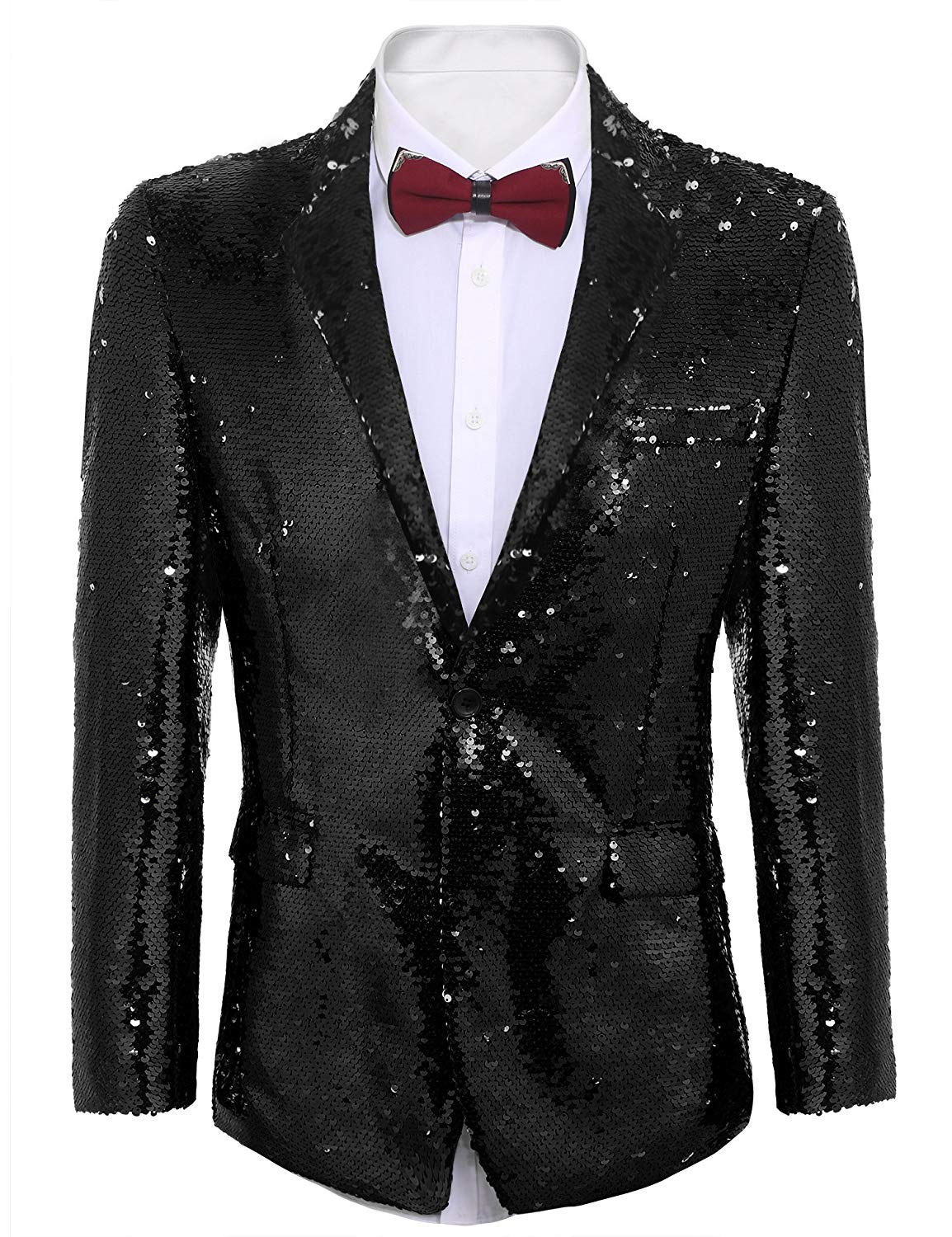 COOFANDY Men's Shiny Sequins Suit Jacket Blazer One Button Tuxedo for Party,Wedding,Banquet,Prom