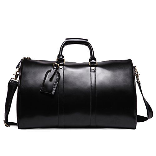 Leathario Mens Genuine Leather Overnight Travel Duffle Overnight Weekender Bag...