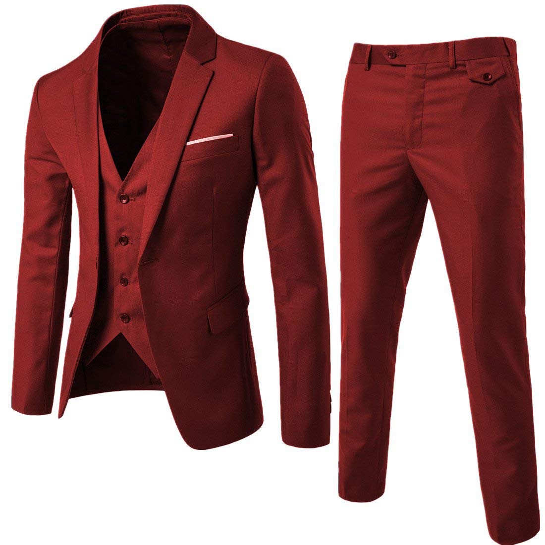 MAGE MALE Men's 3 Pieces Suit Elegant Solid One Button Slim Fit Single Breasted Party Blazer Vest Pants Set