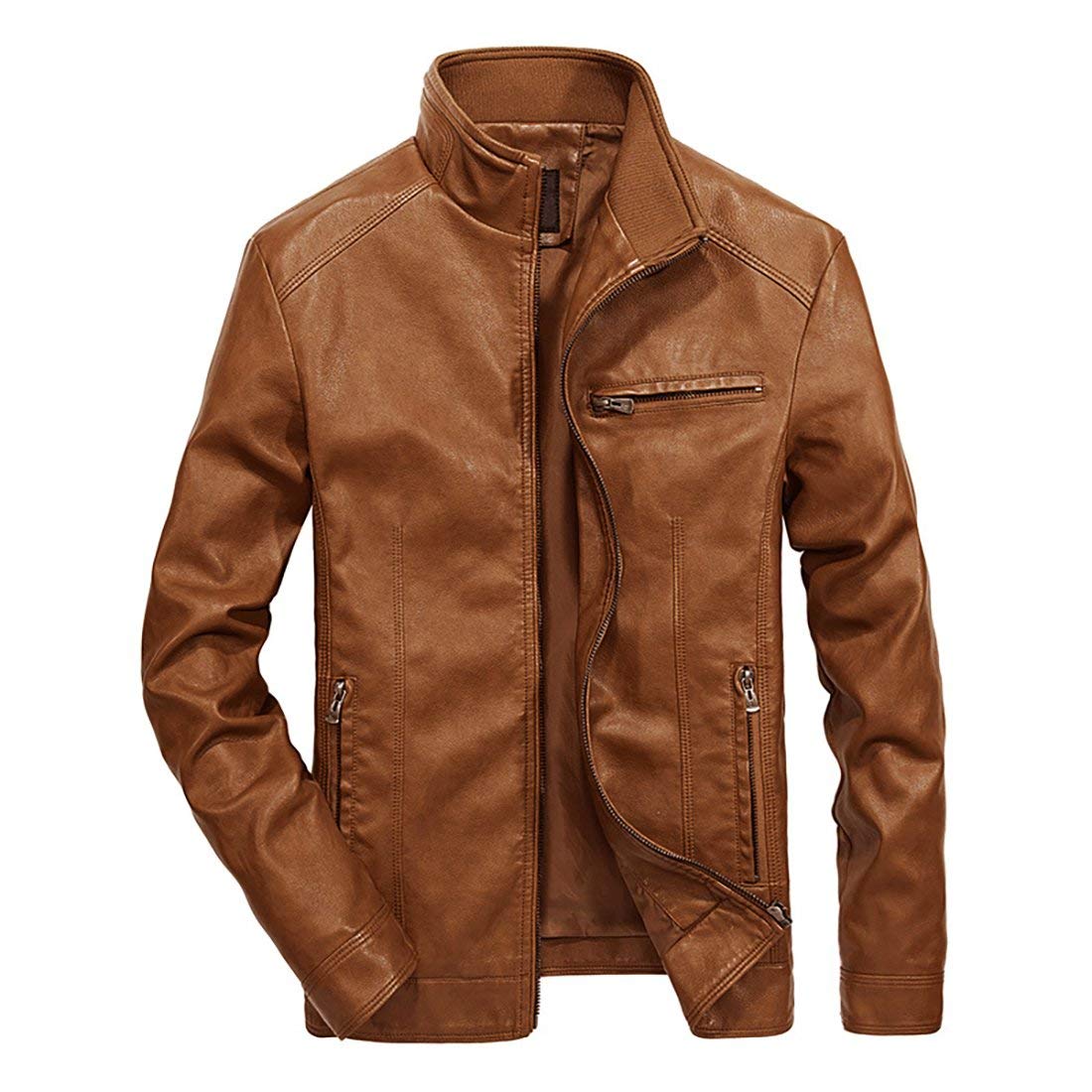 Nantersan Men's Leather Jacket Stand Collar PU Mens Faux Fur Coats Motorcycle Jacket